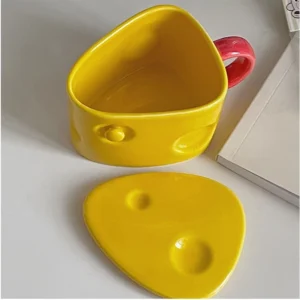 แก้วชีส ถ้วยน้ำเซรามิกพร้อมฝาปิด ถ้วยกาแฟน่ารัก