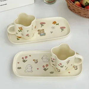 cute rabbit แก้วกาแฟ เซรามิค ชุดแก้วกาแฟ 120 mL จานขนมเค้ก+ถ้วยกาแฟ ชุด2ชิ้น