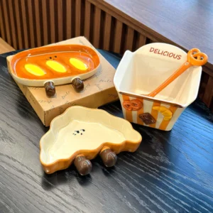 ขนมปังลายนูน French Fries Popcorn Snack Bowl Snack Yogurt Breakfast Bowl ของขวัญให้ของที่ระลึกชามสลัดผลไม้