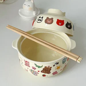 🐻 𝗡𝗼𝗼𝗱𝗹𝗲𝘀 𝗯𝗼𝘄𝗹 𝗕𝗲𝗮𝗿 ถ้วยมาม่า ถ้วยเซรามิค มีฝาครอบ