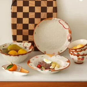 th-11134207-7ras8-mat89y1tozee63 ชุดชามเซรามิคลายแอปเปิ้ลสุดน่ารัก จานรสไอศกรีม จานและชามสวยๆ ชุด 4 ชิ้น🍓🍧