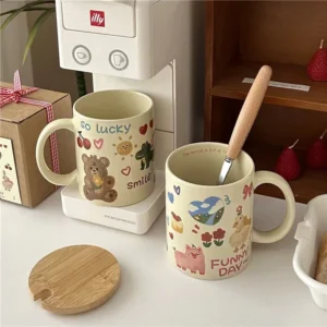 cup 🎁แก้วเซรามิก การ์ตูนน่ารักถ้วยเซรามิกแก้ว 💝ของขวัญวันเกิด บรรจุภัณฑ์กล่องของ