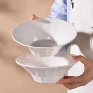 ชามเซรามิค ชามก๋วยเตี๋ยว ชามซุป ขาวบริสุทธิ์ สไตล์เรียบง่าย ขนาด 8 นิ้ว